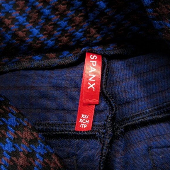 NWT SPANX Hi-Rise Flare Perfect Pant in Blue Brown Houndstooth Jacquard XS x 32 - Picture 5 of 7